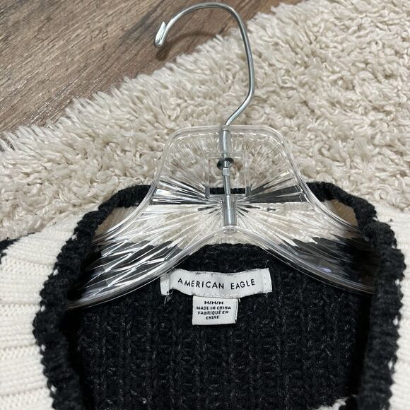 American Eagle Size Medium Purple Black White Striped Cropped Sweater - Picture 3 of 5